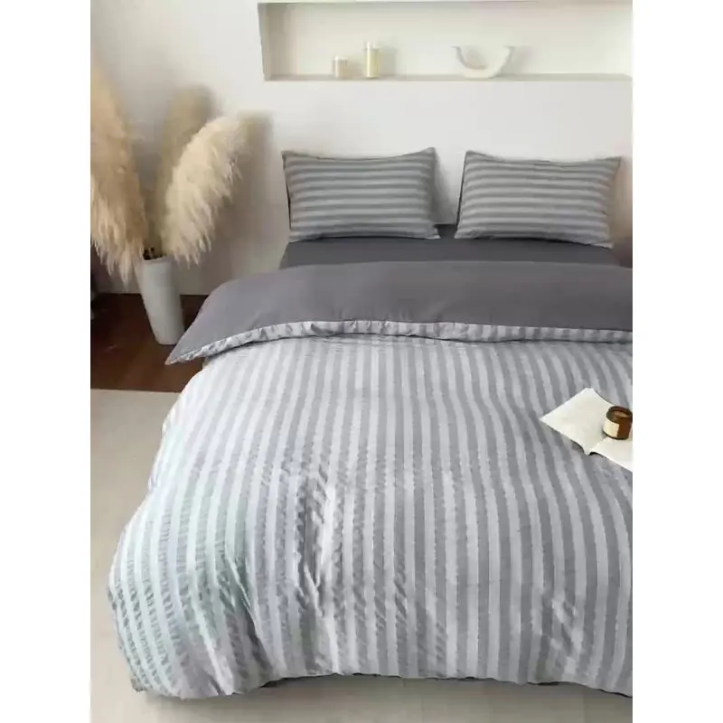 Kainshi Bubble Satin Four-Piece Set, Pure Cotton Bed Skirt, Washable Soft Breathable Duvet Cover Three-Piece Set, Single and Twin Size