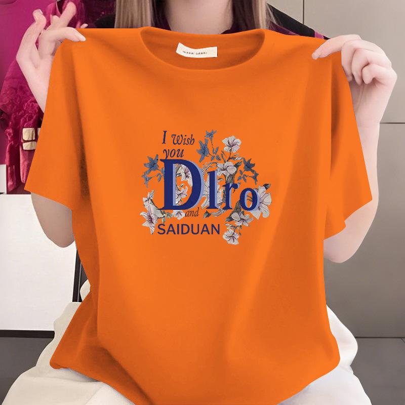 Summer New 100% Cotton Short Sleeve Middle - Aged Mom Top Women's T - shirt for Plus Size Fat MM Tummy Control Slimming Versatile Stylish Clothing