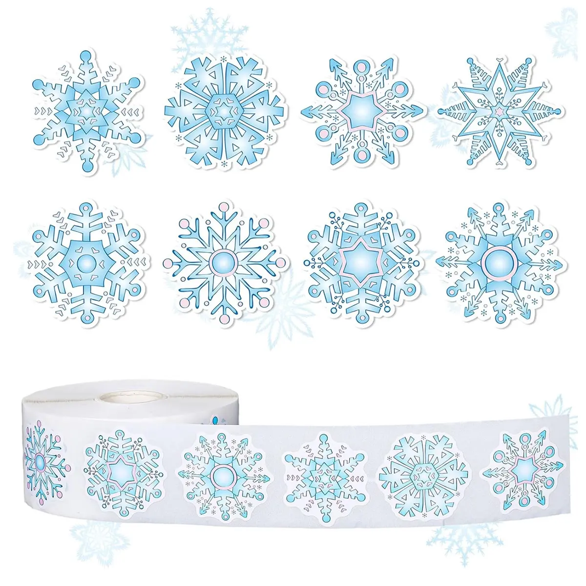 500 stickers/roll, winter blue snowflake sticker roll self-adhesive christmas winter gift label sticker decal gift decoration
