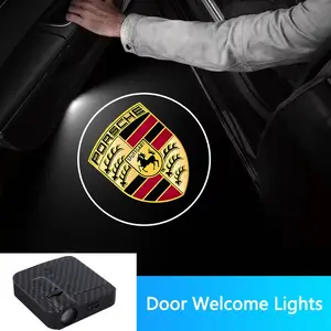 2pcs Carbon Fiber Texture Car Door Welcome Light LED Projector Ghost Shadow Lamp For Porsche Cayenne Panamera Macan 911 718 Taycan Boxster Cayman 918 Pajun Door Courtesy Lights Auto Interior Accessories