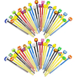 50 Pack Multicolor Cartoon Animal Number 2 Pencils With Eraser Toppers, Fun Bulk Kids Pencils for Classroom Party Favors Novelty Birthday Gift Supplies