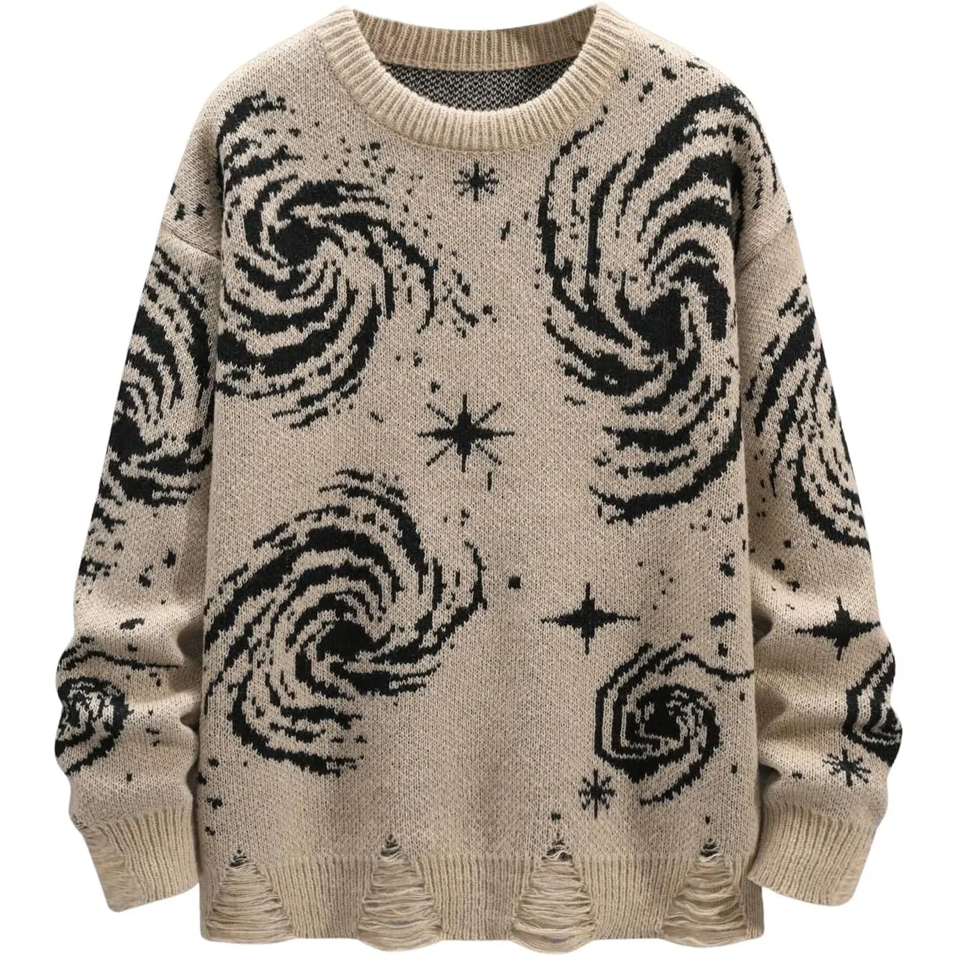 BEAUDRM Men's Graphic Grunge Sweater Goth Punk Ripped Baggy Sweater Oversized Winter Unisex Sweaters Halloween Outfits