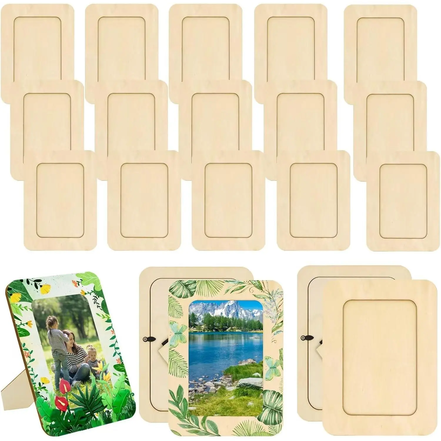 20 Pack Wooden Picture Frames for Crafts, 4 x 6 Inch DIY Wood Picture Frames Unfinished Photo Frame for Valentine's Day Gift New Year Birthday Party Father's Day Mother's Day Wood Decor
