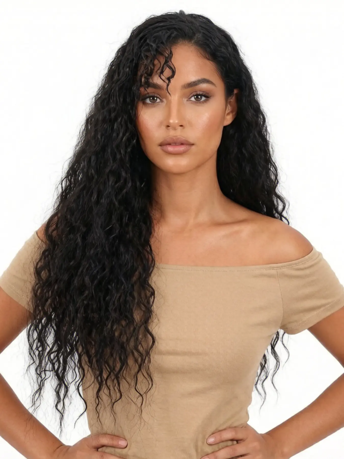 New Women's Coily Wig, Natural 26-Inch Deep Wave Long Curl Wig, Daily Wear, No Lace Front, Synthetic Hair