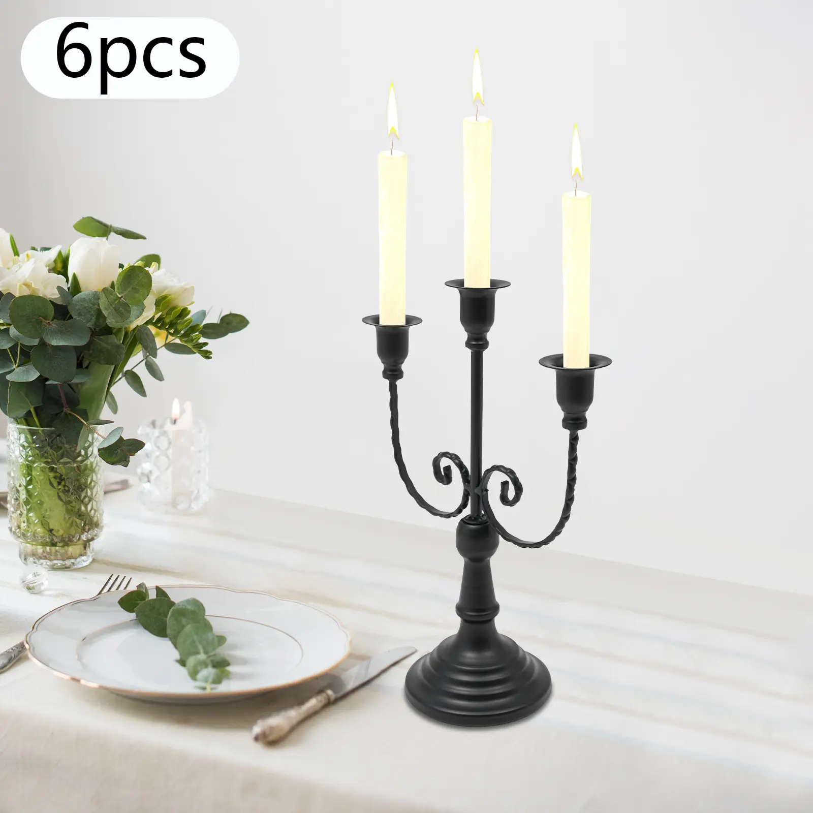 6 Pack Retro Iron Candle Holder 30cm for Wedding Dinner Party Home Table Decor Use