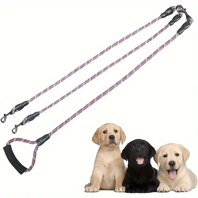 1pcs wavy double-ended dog rope-detachable anti-winding nylon traction rope, specially for walking two dogs.