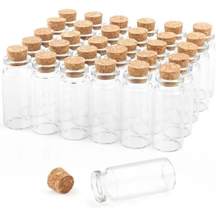 30 count 10ml Glass Bottles Transparent Mini Glass Vials Empty Sample Container Jars with Cork Stoppers for Message Wish Wedding Party Favors  DIY Decoration