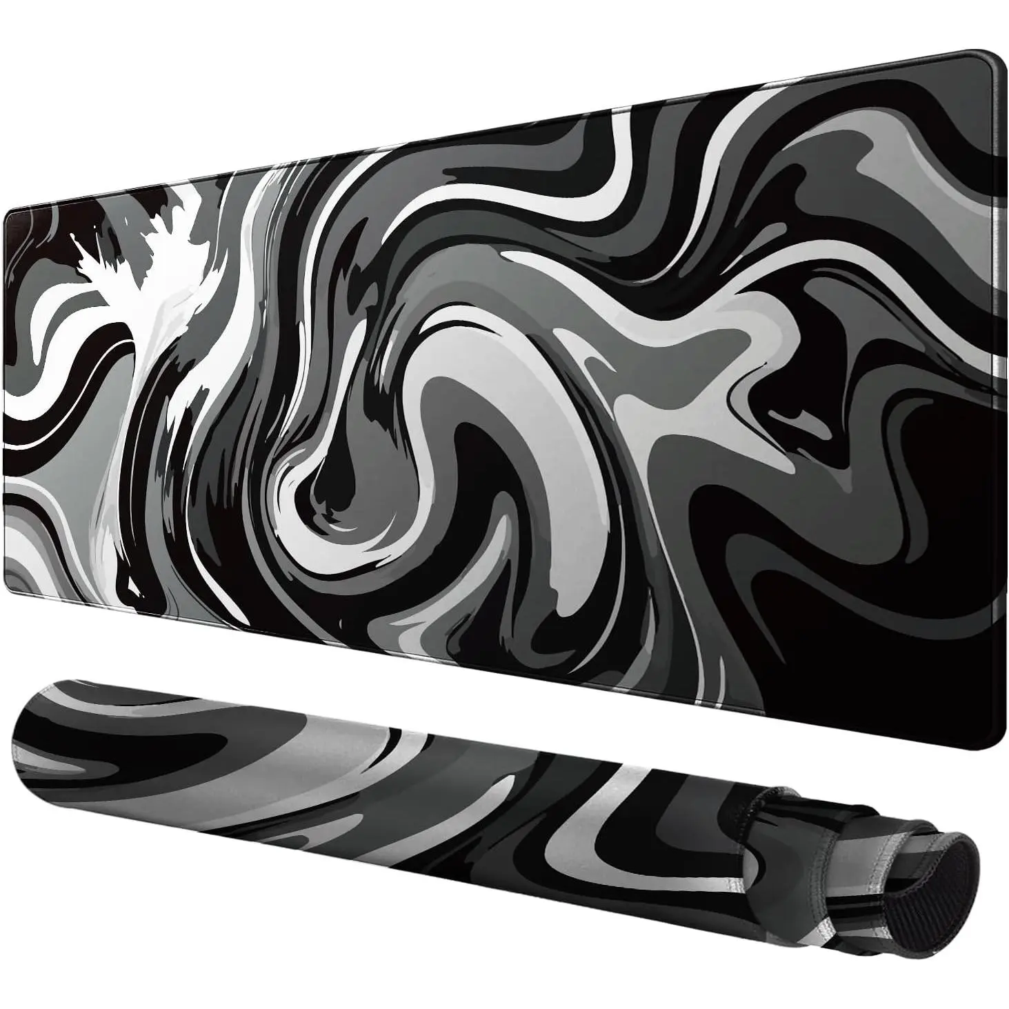 Large Fabric Gaming Mouse Pad - 1Pc-24X14inch（60X35cm）), Stitched Edges, Anti-Slip Base, Advanced Transfer Printing, High-Precision Performance for Office Work & Desk Keyboard (Black & White Abstraction),back to school,back to school shopping