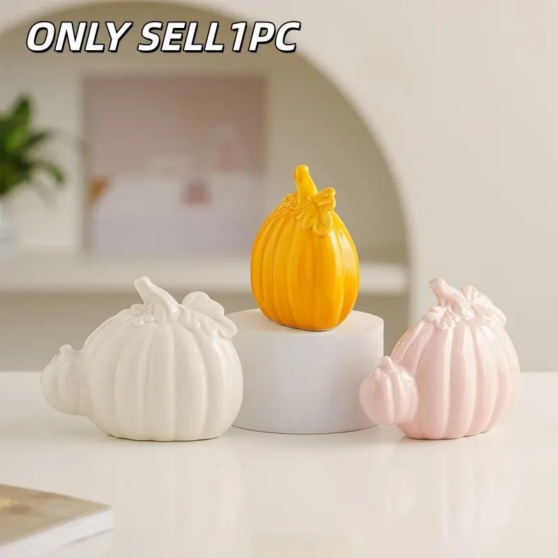 1PC Glossy Ceramic Pumpkin Figurine, Fall Harvest Tabletop Decor, Creative Desktop Ornament for Halloween and Thanksgiving