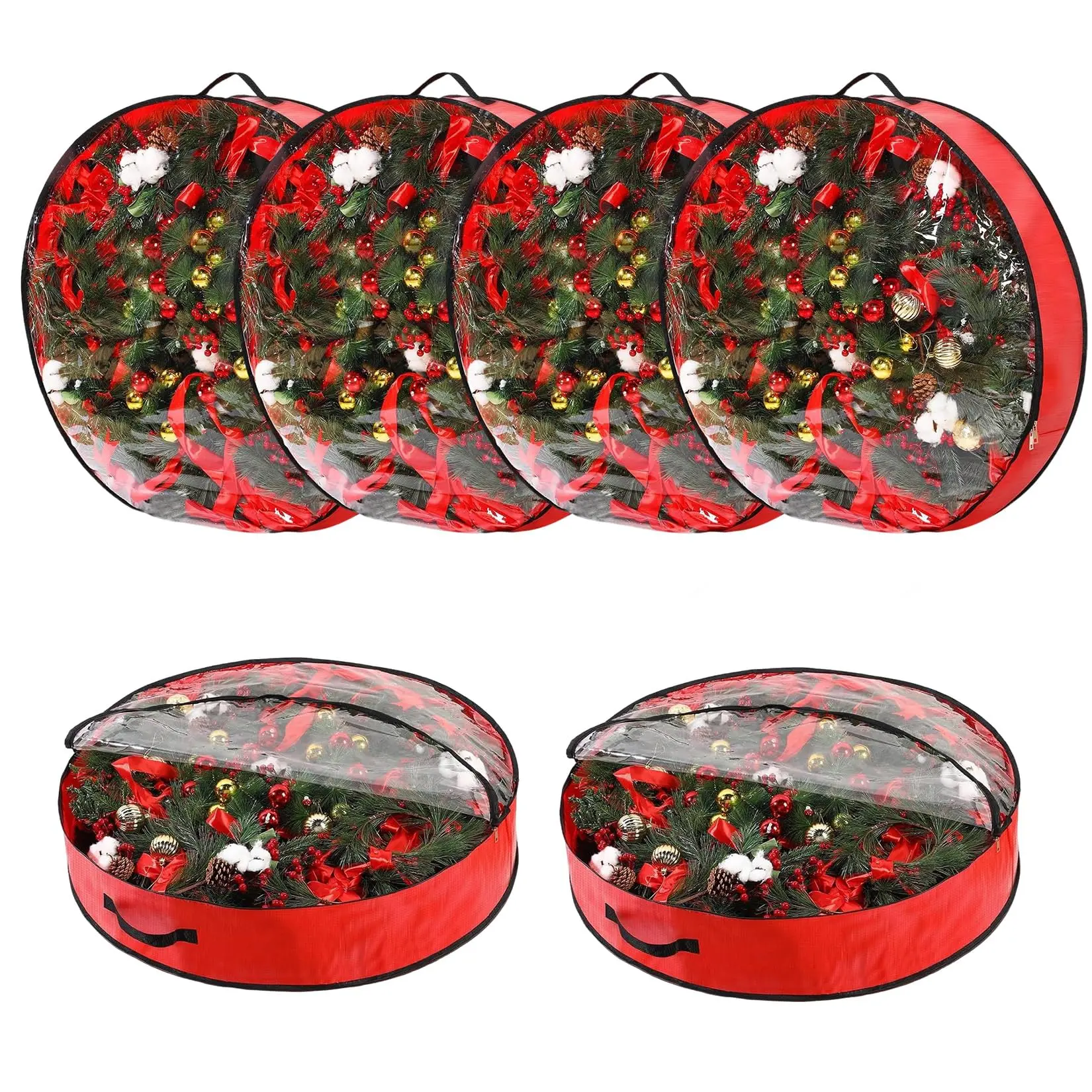 6 Pack Large Christmas Wreath Storage Bags Red Holiday Decor Organizer Covers for Front Door Wreaths Garage and Attic Storage