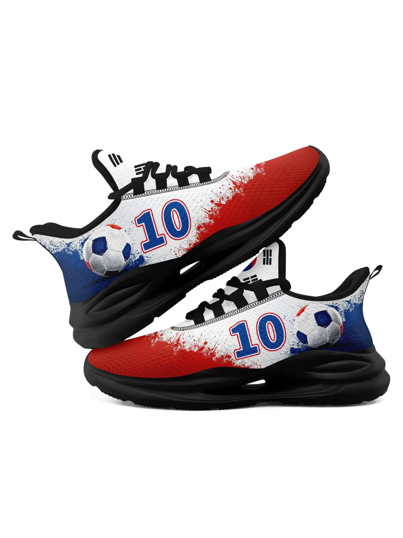 Shoes For Men, Korea Map & Soccer Number 10 Pattern Lace-Up Low Top Casual Shoes, Lightweight Sports Shoes, Comfortable Tennis, Running & Walking Sneakers, Breathable Plus Size