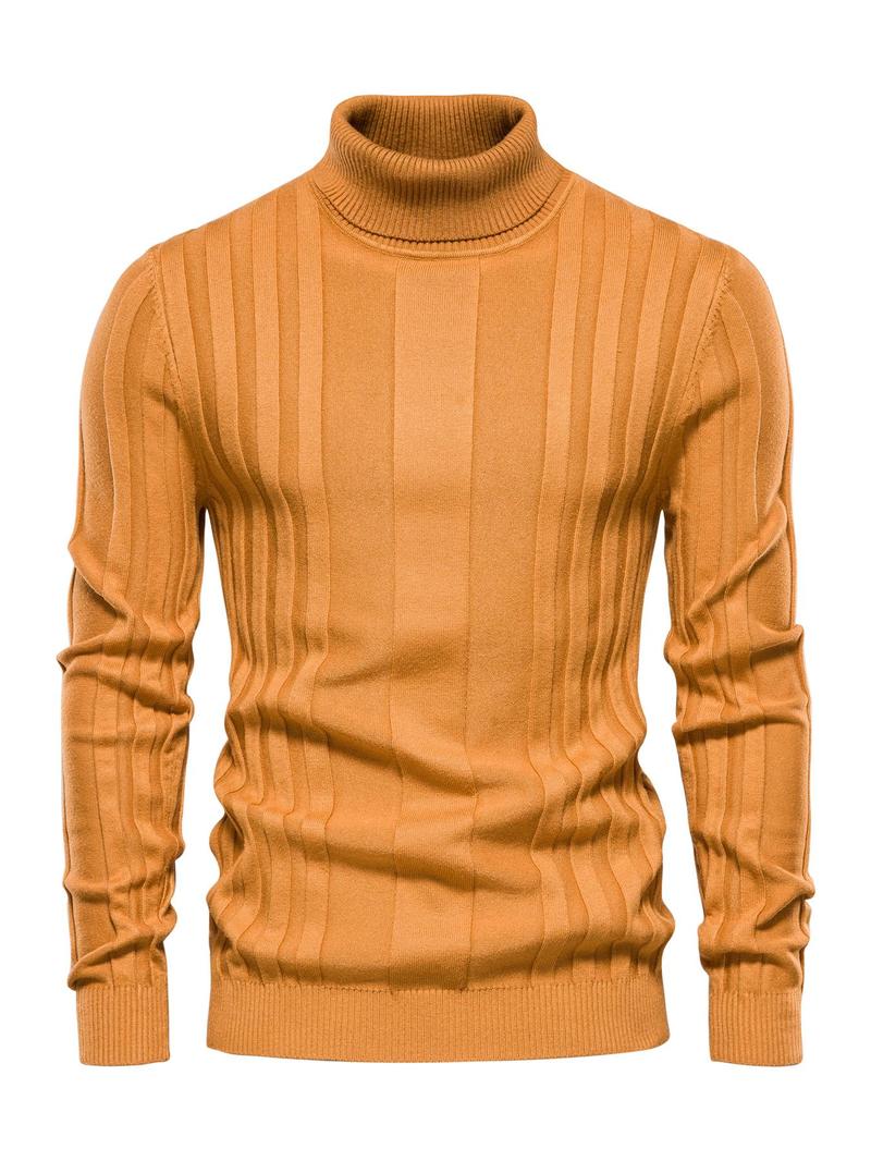 Men's Solid Turtleneck Sweater, Regular Fit Casual Long Sleeve Jumper for Fall & Winter, Men's Knitwear for Daily Wear Knitted Sweater Menswear Tops