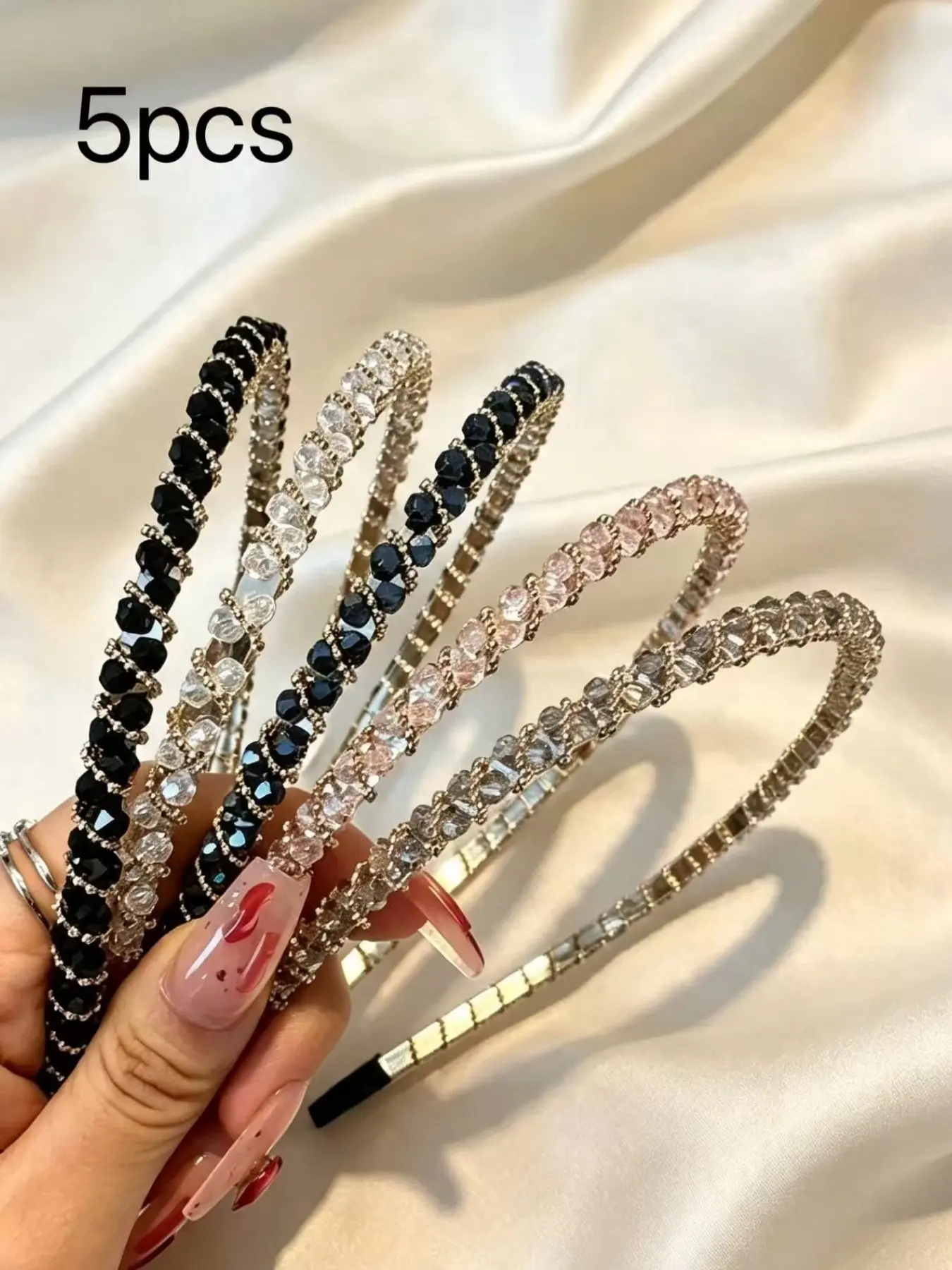 5 Pcs Vintage Elegant Beaded Crystal Hairbands, Rhinestone Decorated Headbands, Perfect for Gifts, Birthdays, Parties, Performances