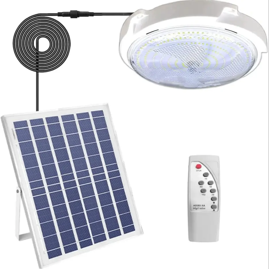High Power Solar Ceiling Light, Ip65 Waterproof LED Solar Lamp, 6500k Ultra Bright Indoor Outdoor Security Lighting with Remote Control, Solar Powered Lighting