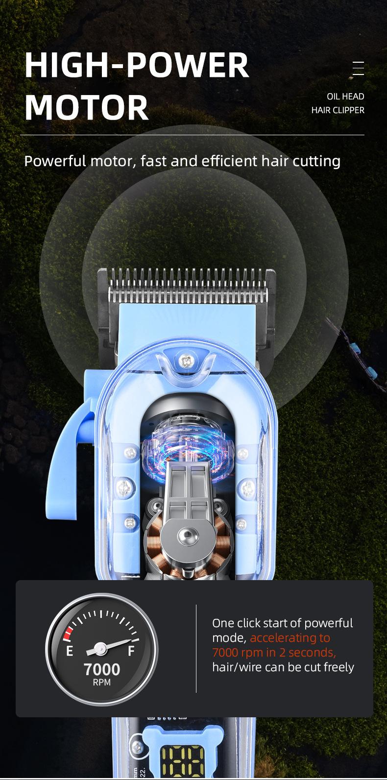 Professional hair clipper with transparent LCD digital display, electric hair clipper for barbershop, carving oil head electric trimmer, men's edge trimmer and shaver