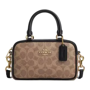 Coach Satchel 18 Handbag for Women – Logo-Zip Closure, Coated Canvas, Crossbody/Shoulder/Top Handle, Small Size, Khaki