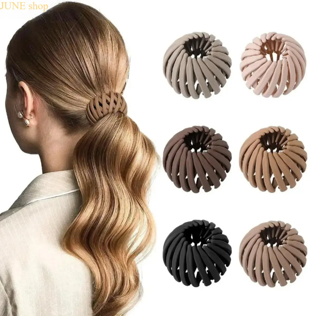 6 Pcs Bird Nest Expandable Hair Claw Set, Elastic Flexible Stretch Bun And Ponytail Holder, Firm Hold Easy Use Hair Styling Clips for Women And Girls Daily Looks Casual Outdoor Outings