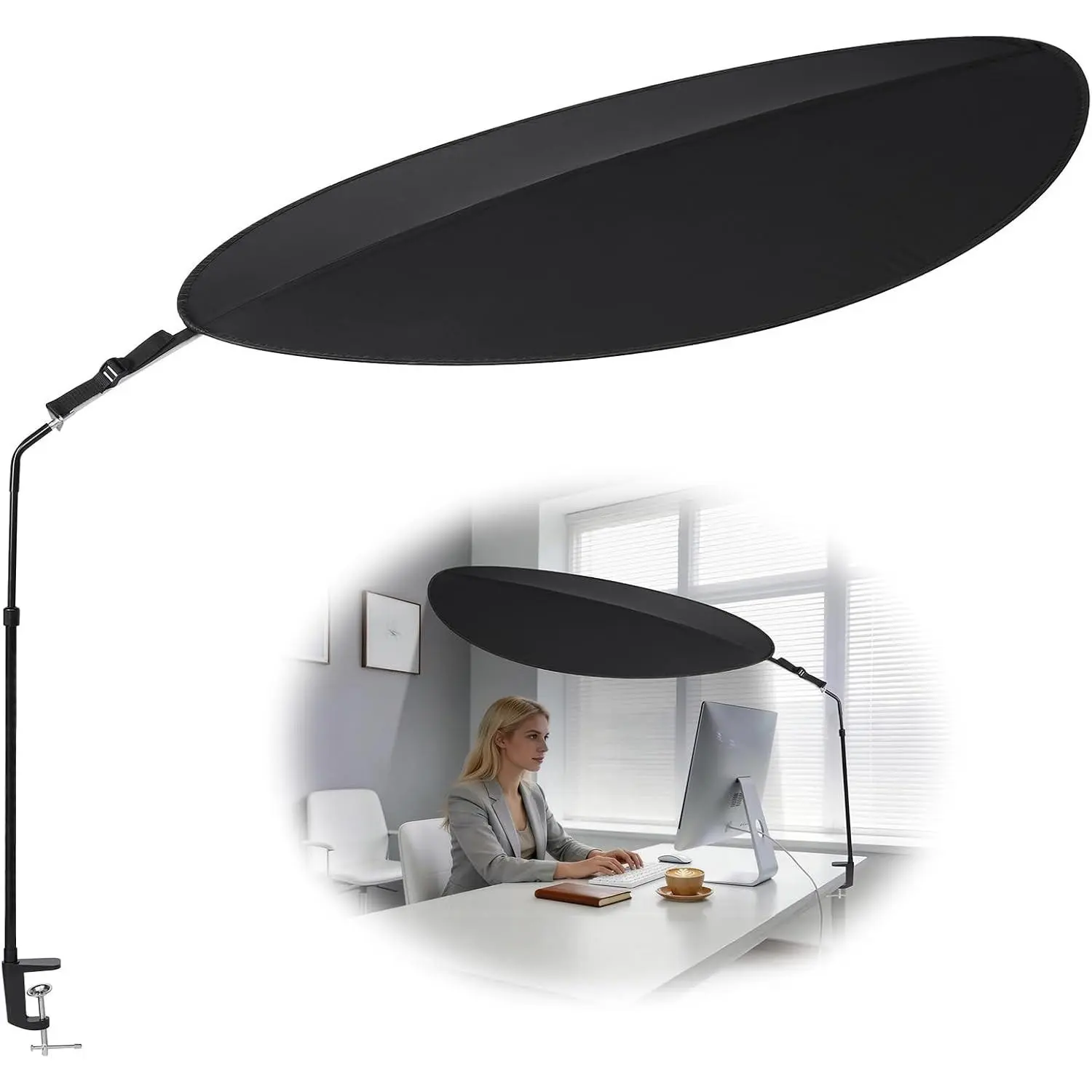 Office Cubicle and Desk Shade for Block Light and Privacy Protection, Black Diameter 52 inches Cubicle Light Shield Designed for Sensitive Workers