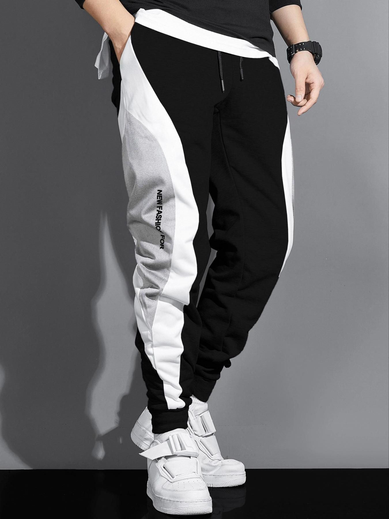 Men's Regular Fit  Splicing color Drawstring Waist Sweatpants, Casual Pocket Design Pants for Fall & Winter, fall outfit Men's Trousers for Daily Wear