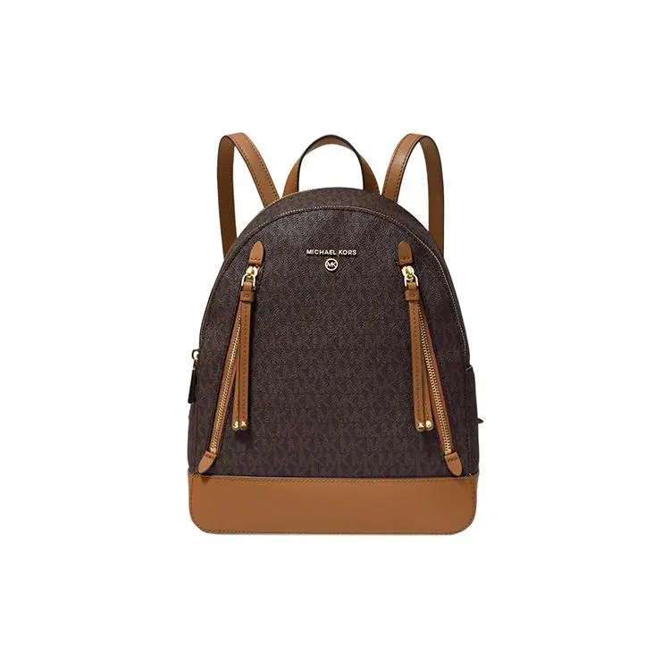 Michael Kors Brooklyn Color-Block Monogram Coated Canvas Backpack for Women in Ivory and Light Brown