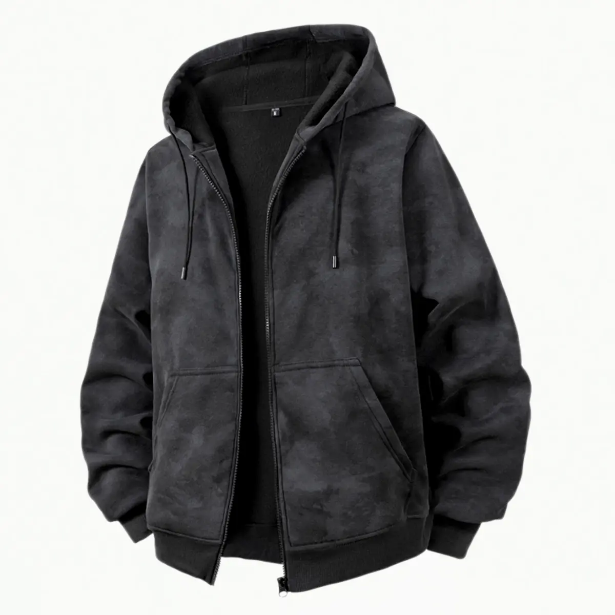 Men'S Fashionable Lined Jacket Coat - Warm Comfortable Solid Color Zipper Autumn/Winter Casual Polyester Fiber Jacket With Drawstring Hooded, Cold Weather Clothing/Fashionable Hooded Jacket/Plush Lined Hooded Shirt