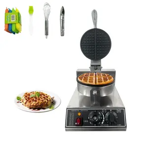 Garvee Commercial 110V 1200W Round Belgian Waffle Maker with Adjustable Temperature and Timer Control, Non-Stick Plates, and Anti-Scalding Handle for Restaurant, Bakery, and Home Kitchen Use