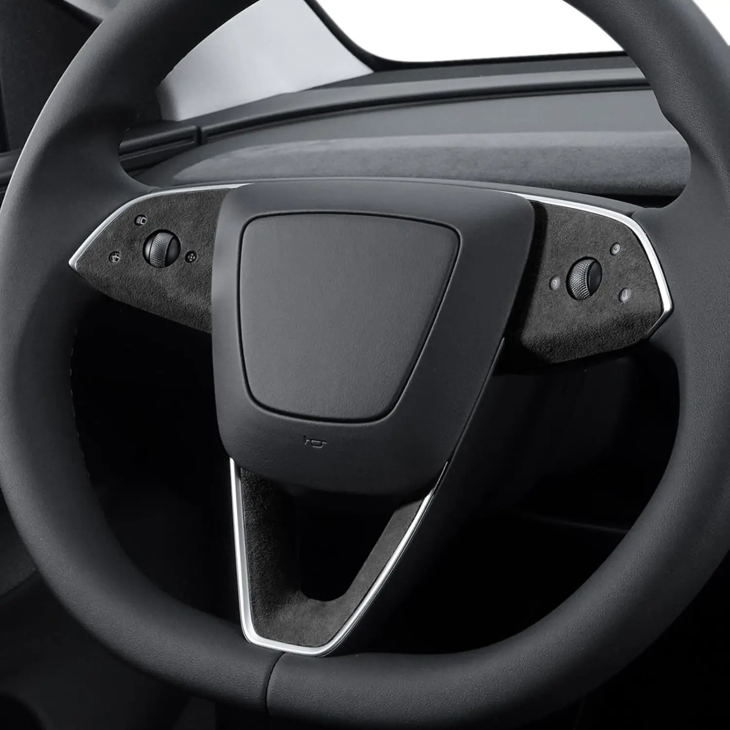 BETTERHUMZ 1set Car Steering Wheel Panel Trim, Anti-Slip & Wear-Resistant Resin Dashboard Decor Sticker, Compatible with Tesla Model Y Juniper 2025, Alcantara Carbon Leather Cover Car Interior Accessory (Suede Black)
