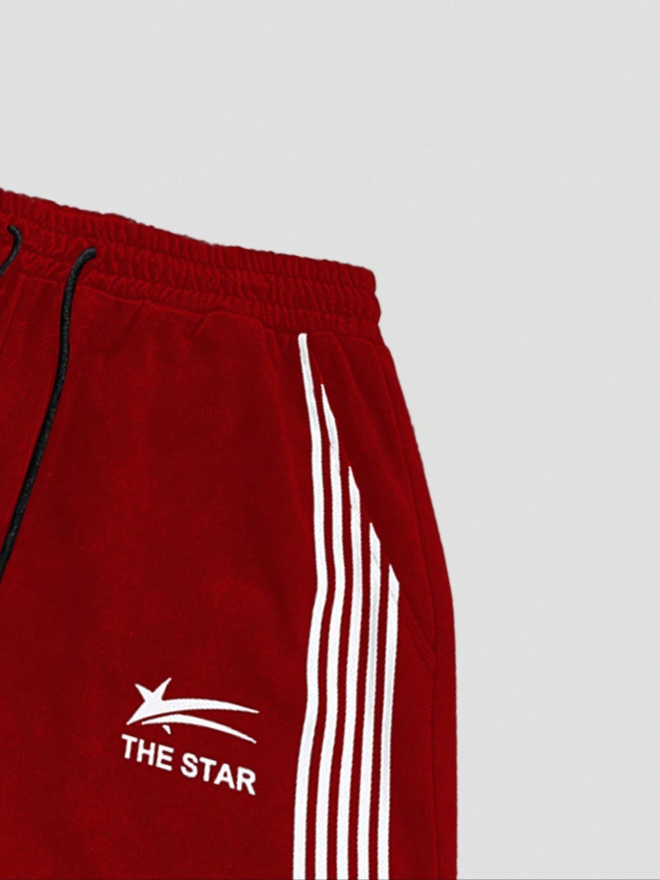 Men's Letter Print Short Sleeve Graphic Tee & Side Stripe Drawstring Waist Pants Two-piece Set, Regular Fit Round Neck T-shirt & Pocket Trousers, Casual Fashion Cozy Breathable Men Outfits for Spring & Fall