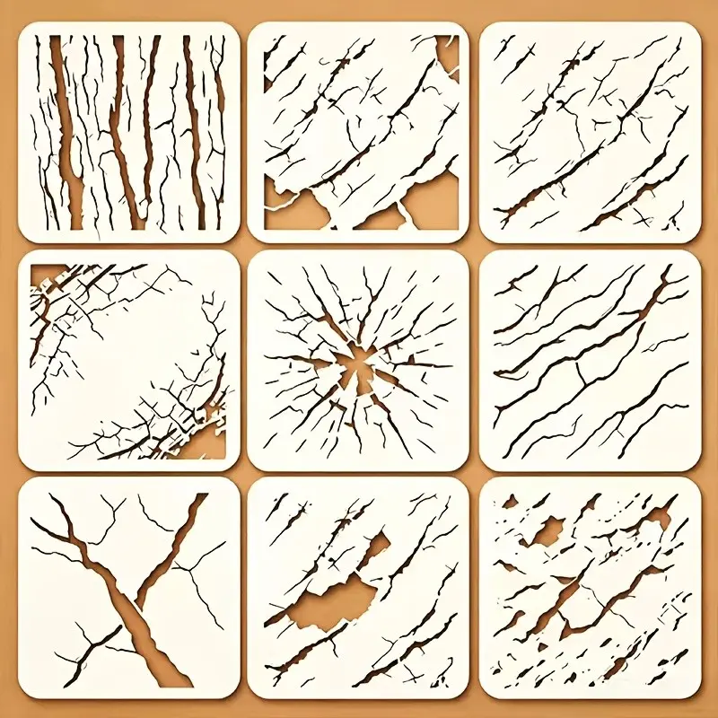 9-Piece Crack Template Set, Reusable Wall Texture Stencils, Vintage Rustic Home Decor, Spray Painting & Wall Art Projects