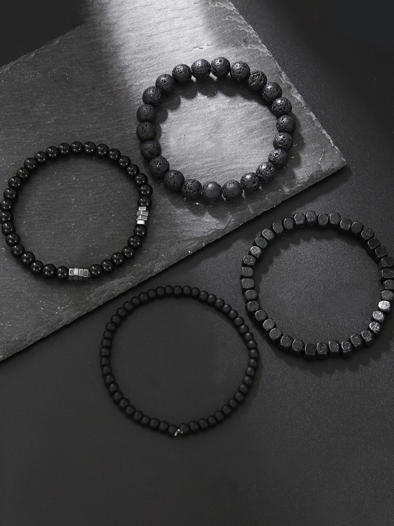 Men's Fashion Stone Beaded Bracelet Set, 4 Counts Casual Trendy Beaded Bracelets, Fashion Accessories for Daily Wear, Trendy All-match & Exquisite Jewelry for Birthday Gift, Bracelets Stack, Beads Bracelets