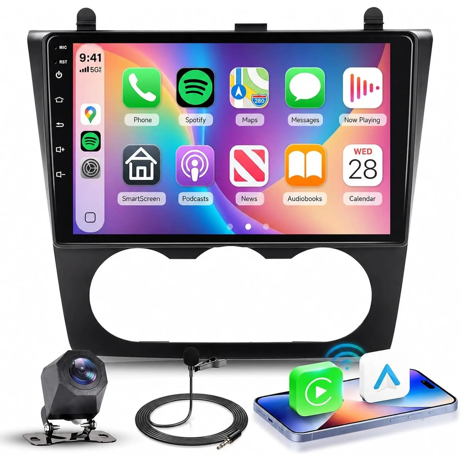 5Ghz WiFi Android 15 Car Radio for Nissan Altima 2008-2012 (Manual A/C) 9" IPS 1280 * 720 HD IPS Touch Screen Wireless CarPlay & Android Auto Bluetooth 5.0 GPS SWC FM RDS 1080p Backup Camera