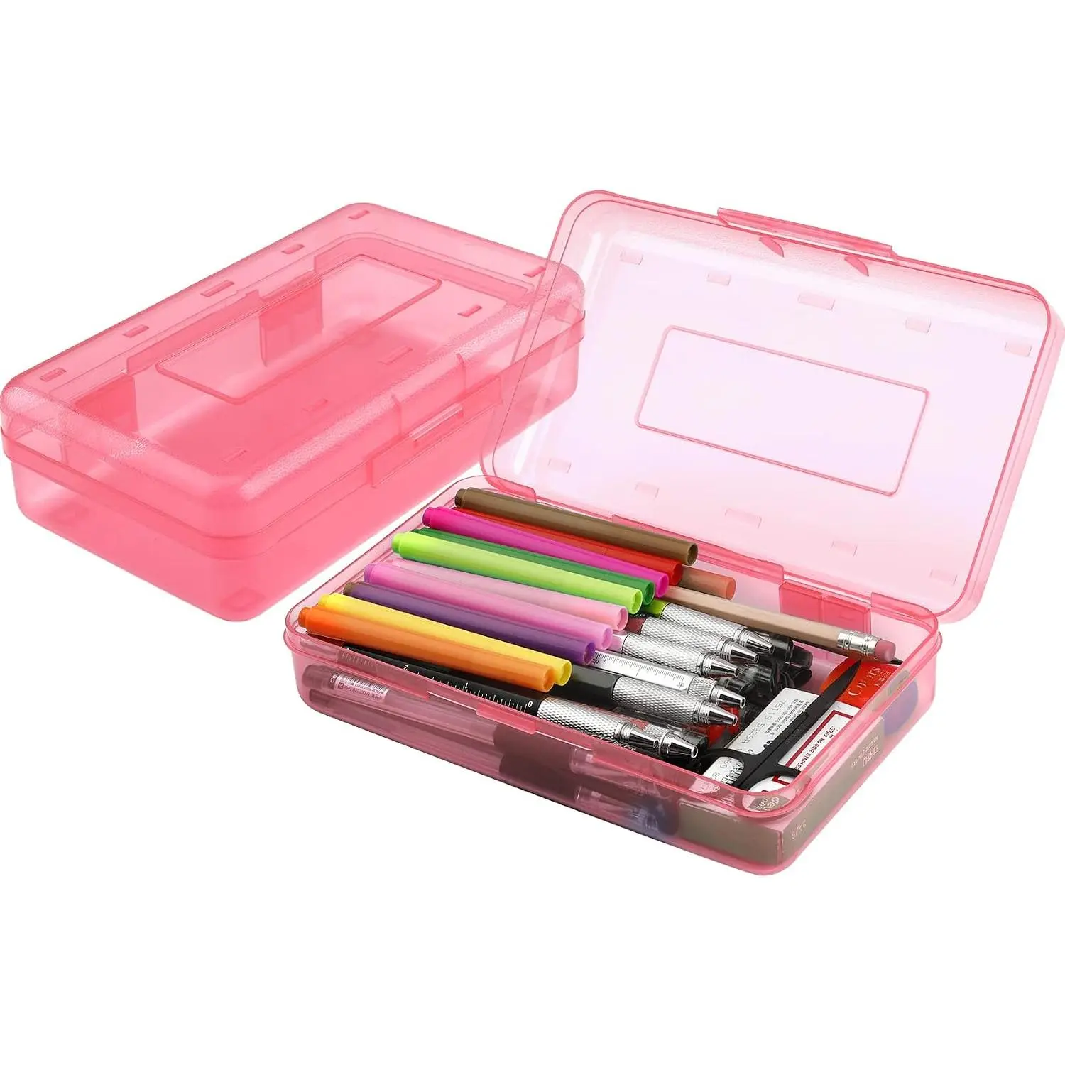 Pencil Box, Large Capacity Clear Pencil Case, 1 Pack Hard Pencil Case, Clear Crayon Box with Snap-tight Lid Stackable Design, Plastic Storage Box for Office Supplies,