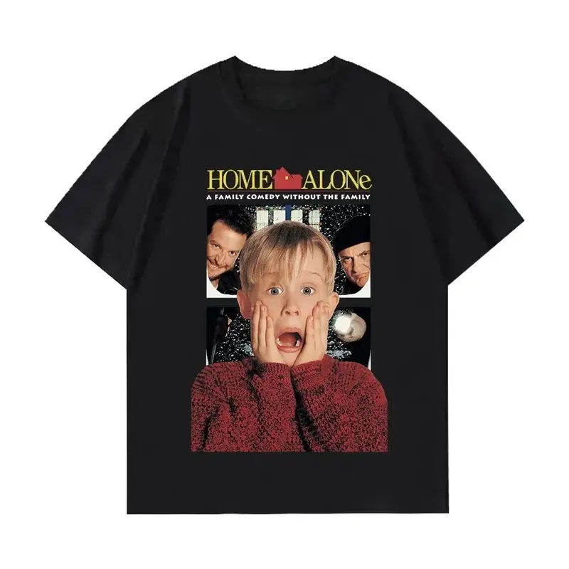 Christmas Movie Home Alone Woman Graphic T-shirt Kevin Tshirt High Quality Cotton Loose Tees Tops Vintage Washed Men T Shirt Unisex Cotton T-Shirt