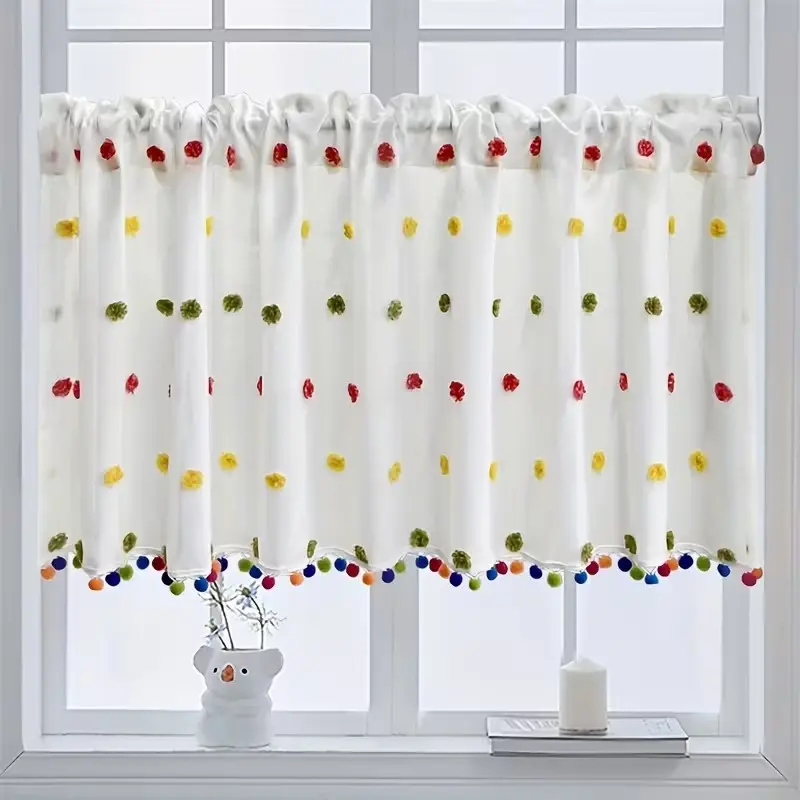 1pc Modern Artistic Embroidered Sheer Curtain, Short Drapes for Living Room Bedroom Windows, Transparent Fringe Curtains for Home Decor
