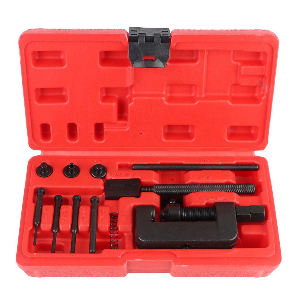 Motorcycle Chain Breaker, Motorcycle Bike Chain Splitter Link Riveter Set with Red Case, Car Repair Tool Kit, Mechanic Tool Kit, Multifunctional Tool Kit