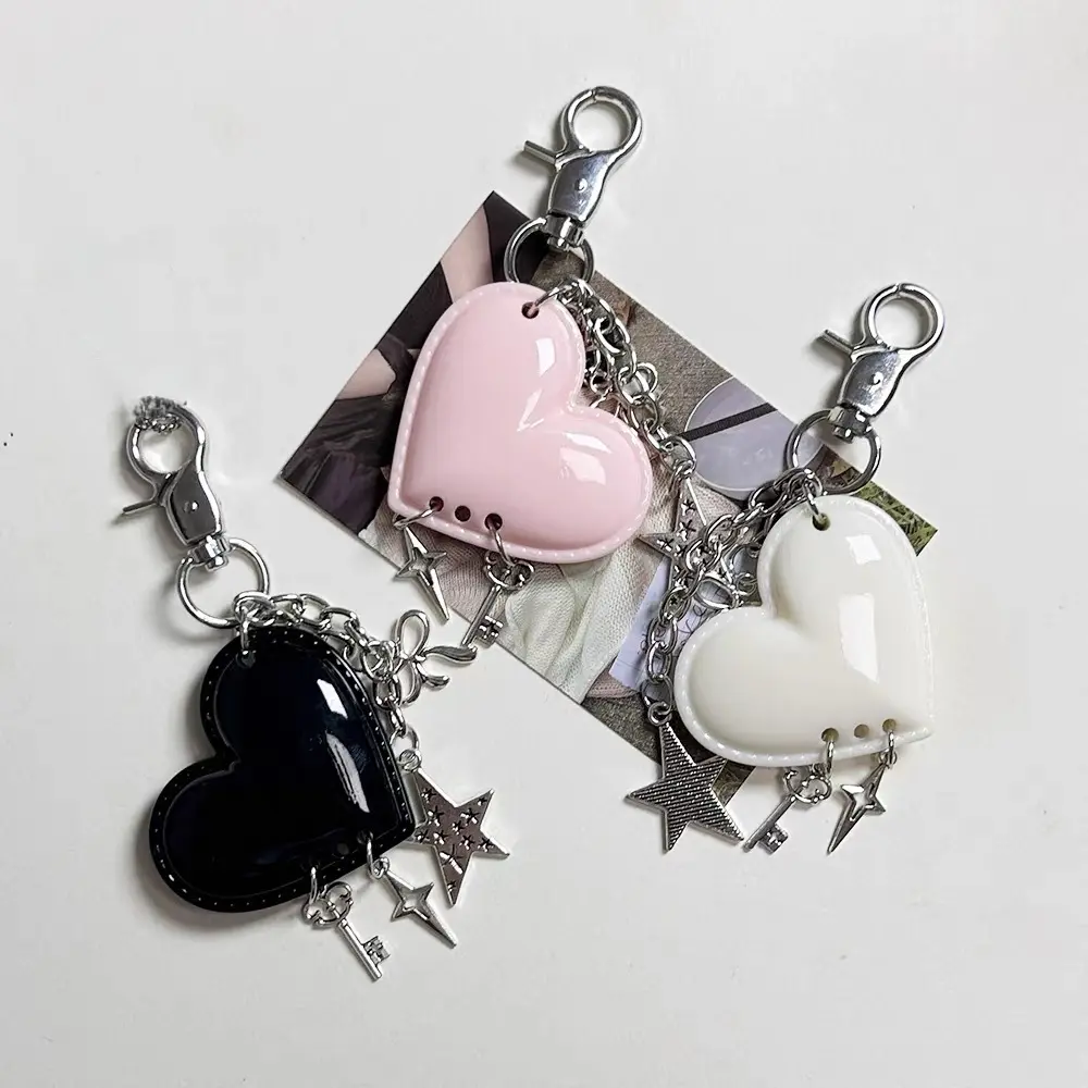 Glossy 3D Heart Shape Bag Charm Keychain, Y2K Cute Star Chain Pendant Accessory for Handbags Backpacks, Multicolor Heart Key Ring with Spring Clasp, White Black Pink Purple Red Rose Red Green Available