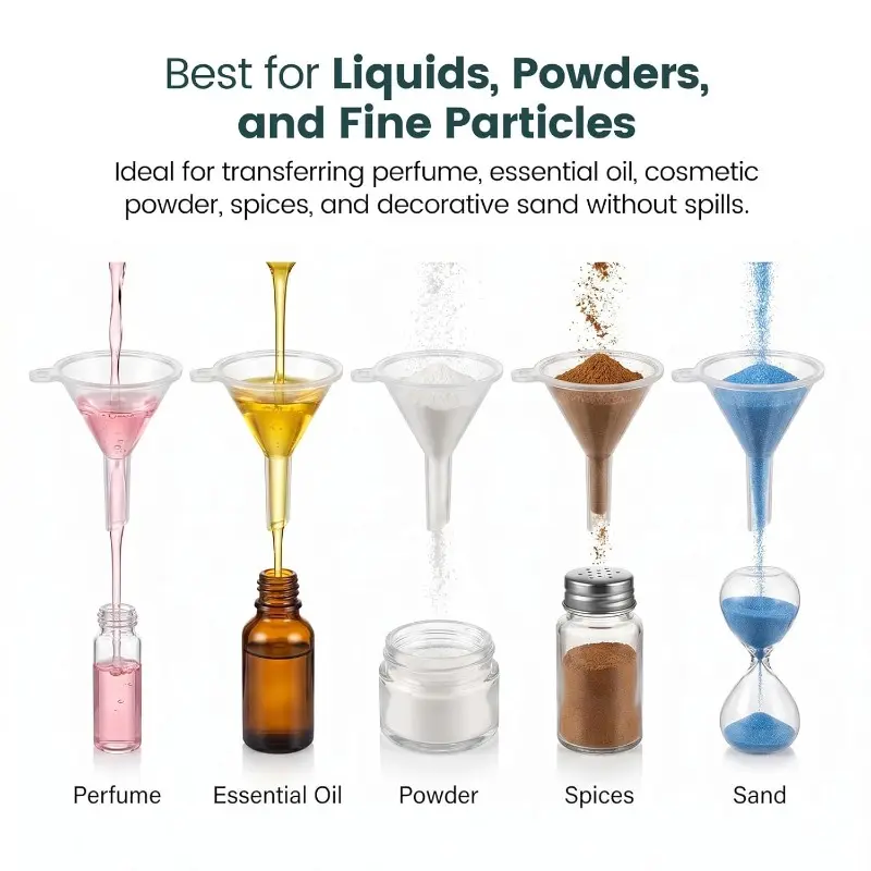 Mini funnel, suitable for laboratory bottles, sand paintings, perfumes, spices, powders, essential oils, for entertainment purposes, and for use in the kitchen for food-grade transparent small funnels.