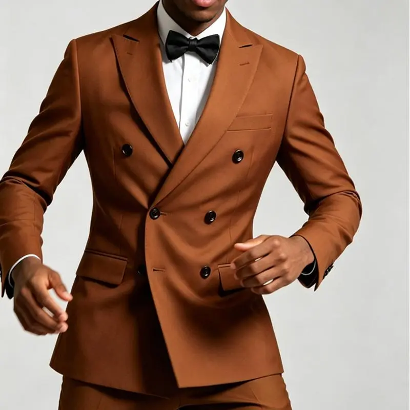 Men's 2-Piece Slim-Fit Double-Breasted Suit - V-Neck Button Blazer, Fitted Adjustable Suit Separates, Formal Elegant Tuxedo Pants, Double-Breasted Men's Suit Separates, Business Formal Men's Suit Separates Classic Customized Fabric Jacket