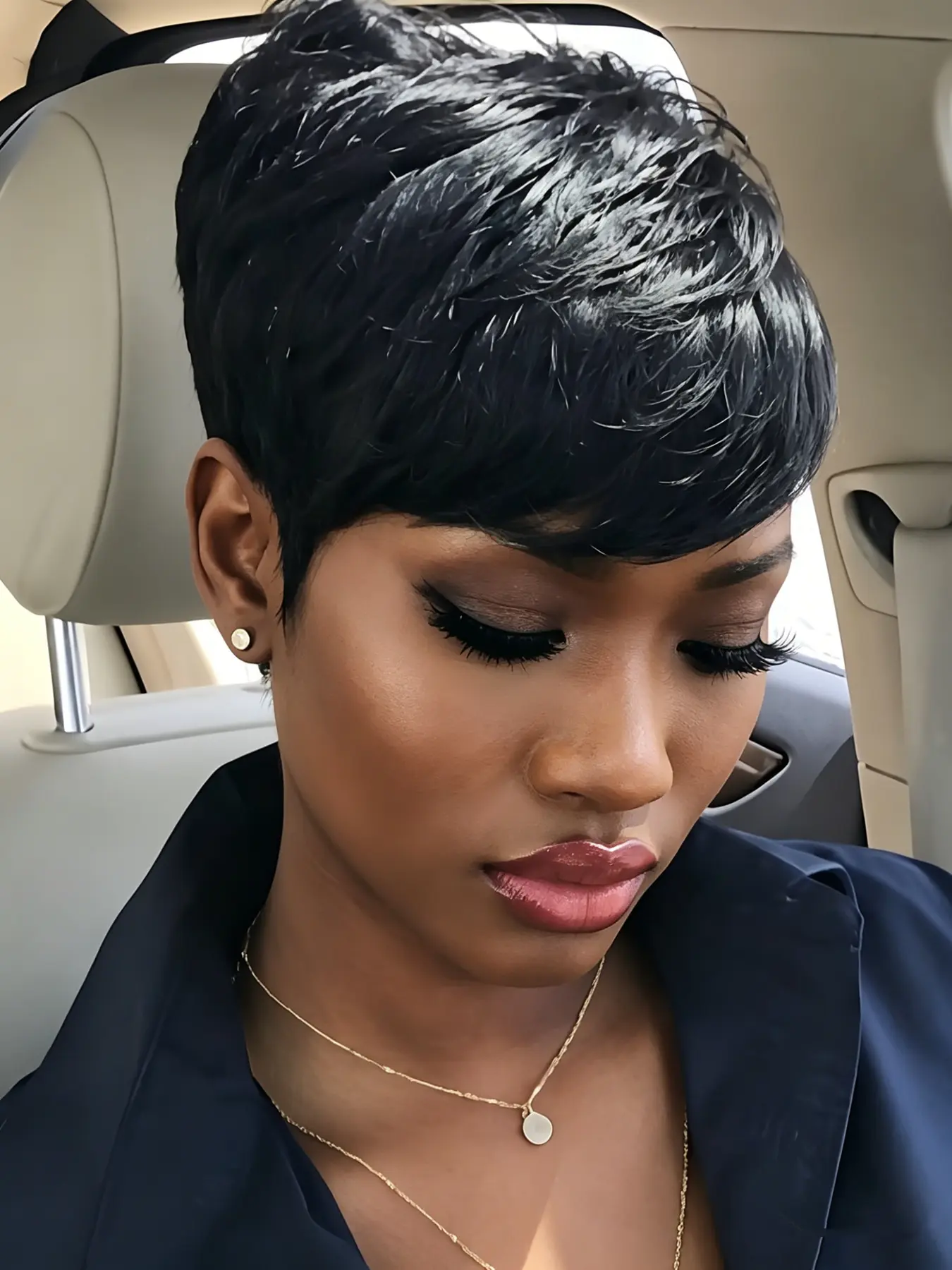 short straight human hair wig pixie layered wig black color pixie cut machine made pixie wig daily party use human hair wig for women stylish gift wig