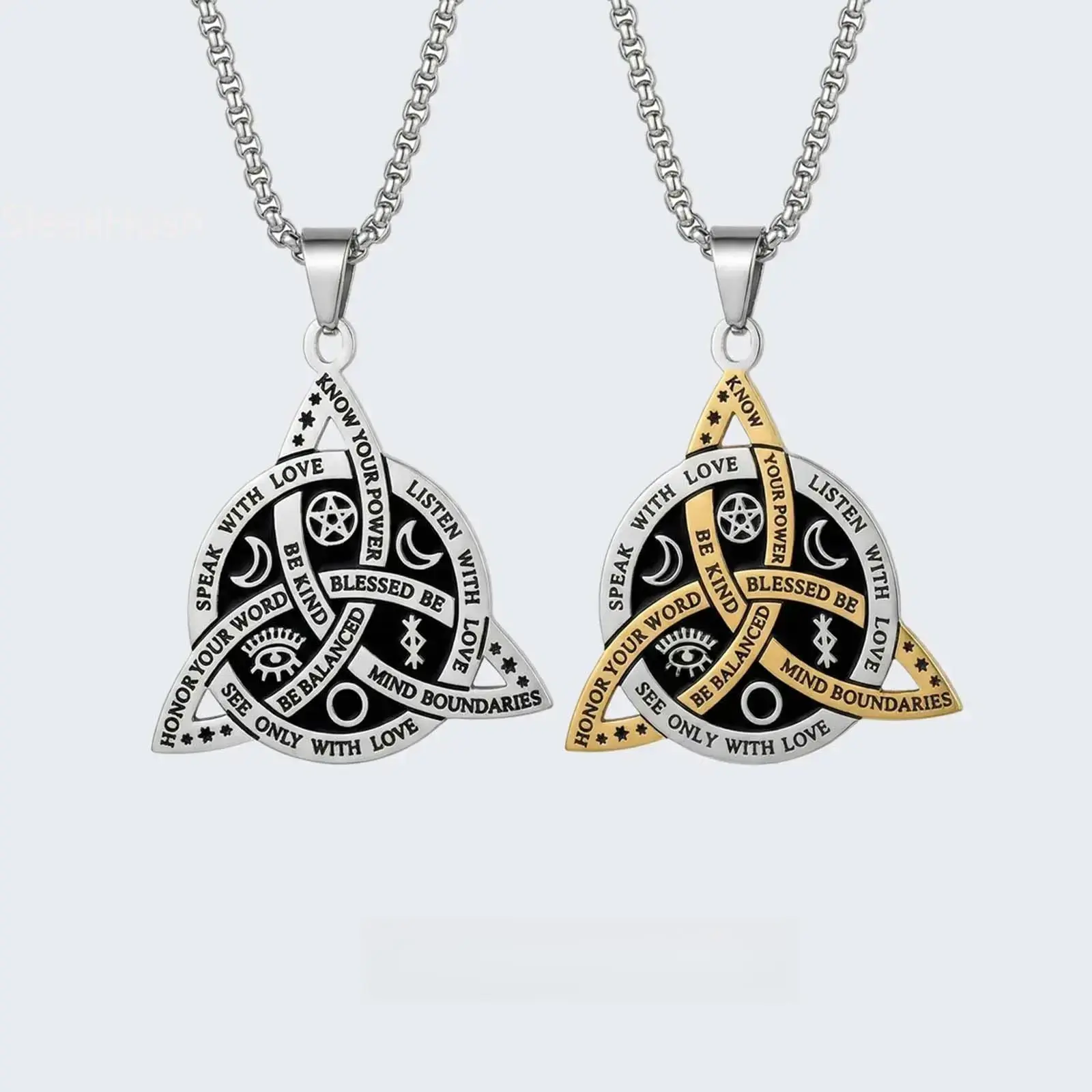 FringeFlutter Unisex Stainless Steel Norse Rune Celtic Knot Necklace with 60cm Steel Chain, Durable Protective Casual Accessory for Female & Men, Suitable for Daily Wear