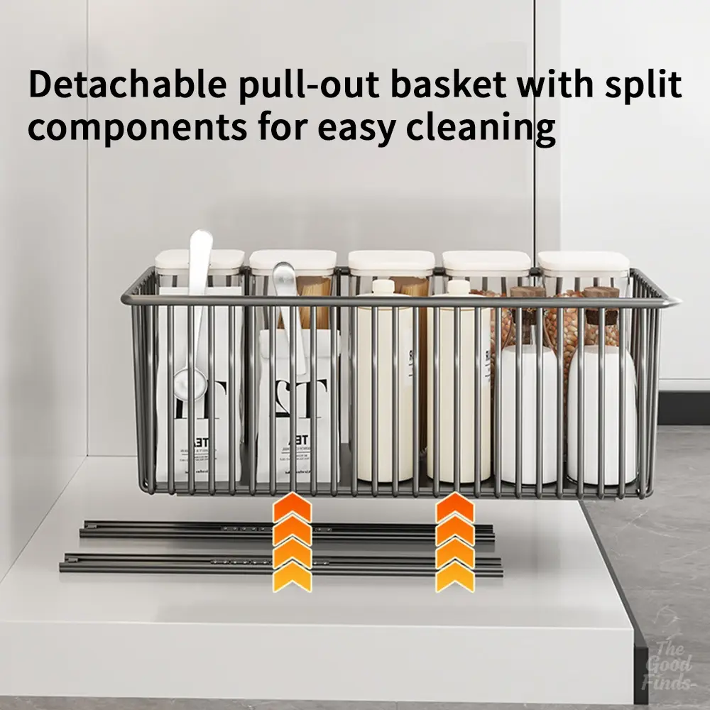Viral Kitchen Hack! Pull-Out Under Sink Cabinet Organizer Basket Sliding Cupboard Storage to Save Kitchen Space Limited Clearance Sale