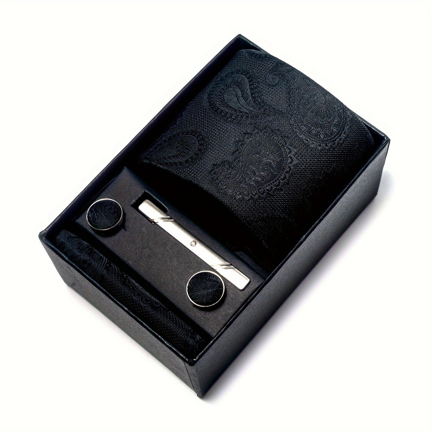 Paisley tie, pocket square, cufflink set gift box, men's tie 7.5 cm, suitable for holidays, weddings, and work