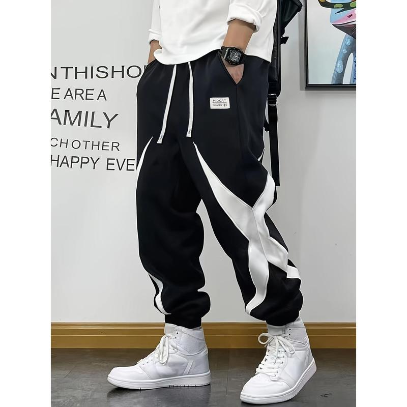 Men's Polyester Cross Slogan Print Joggers - Male Clothing, Hip Hop Streetwear Pants with Adjustable Drawstring, Loose Baggy Fit, Elastic Cuffed Hem for Running, Casual Wear