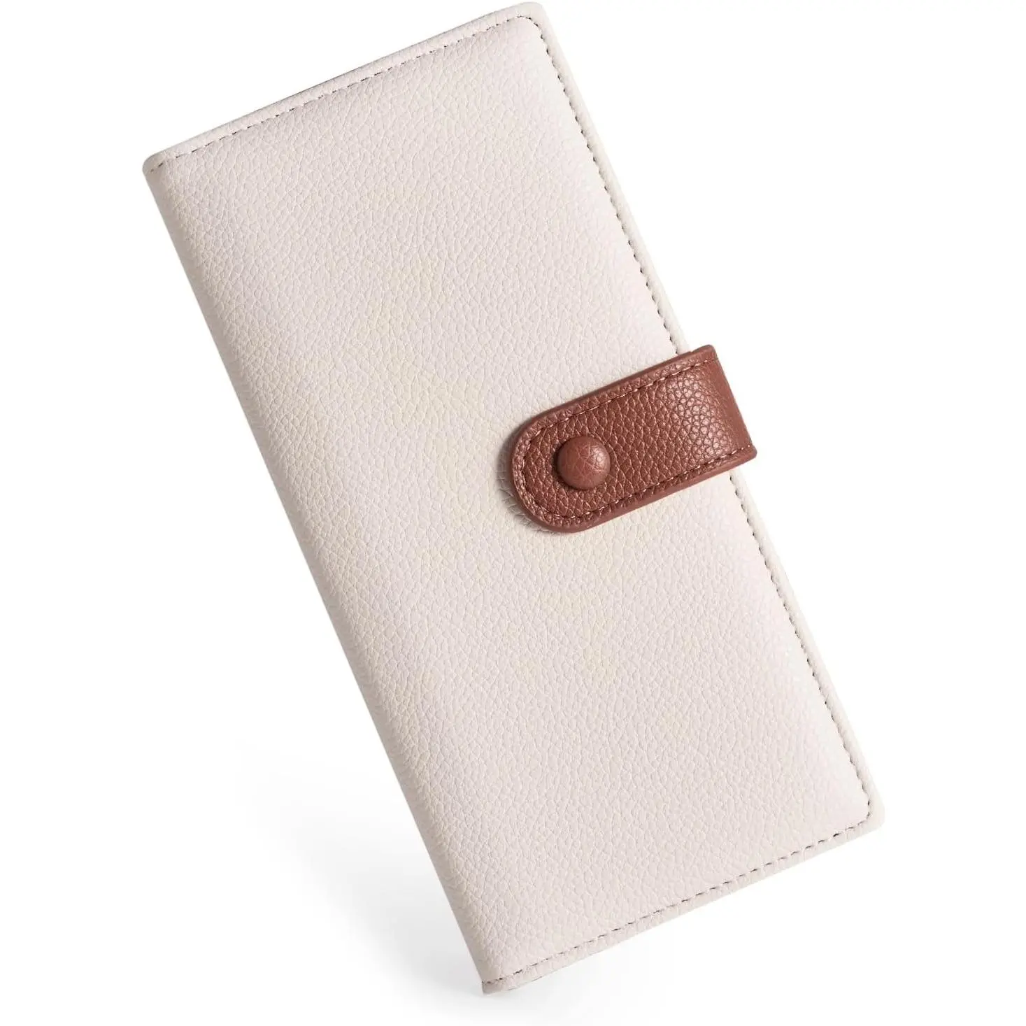 Slim Wallet for Women RFID Card Holder with 2 ID Windows | Ladies Wallet, 12 Card Slots, 3 Compartments,  Zipper Pocket, Vegan Leather, RFID Protection, Beige & Brown