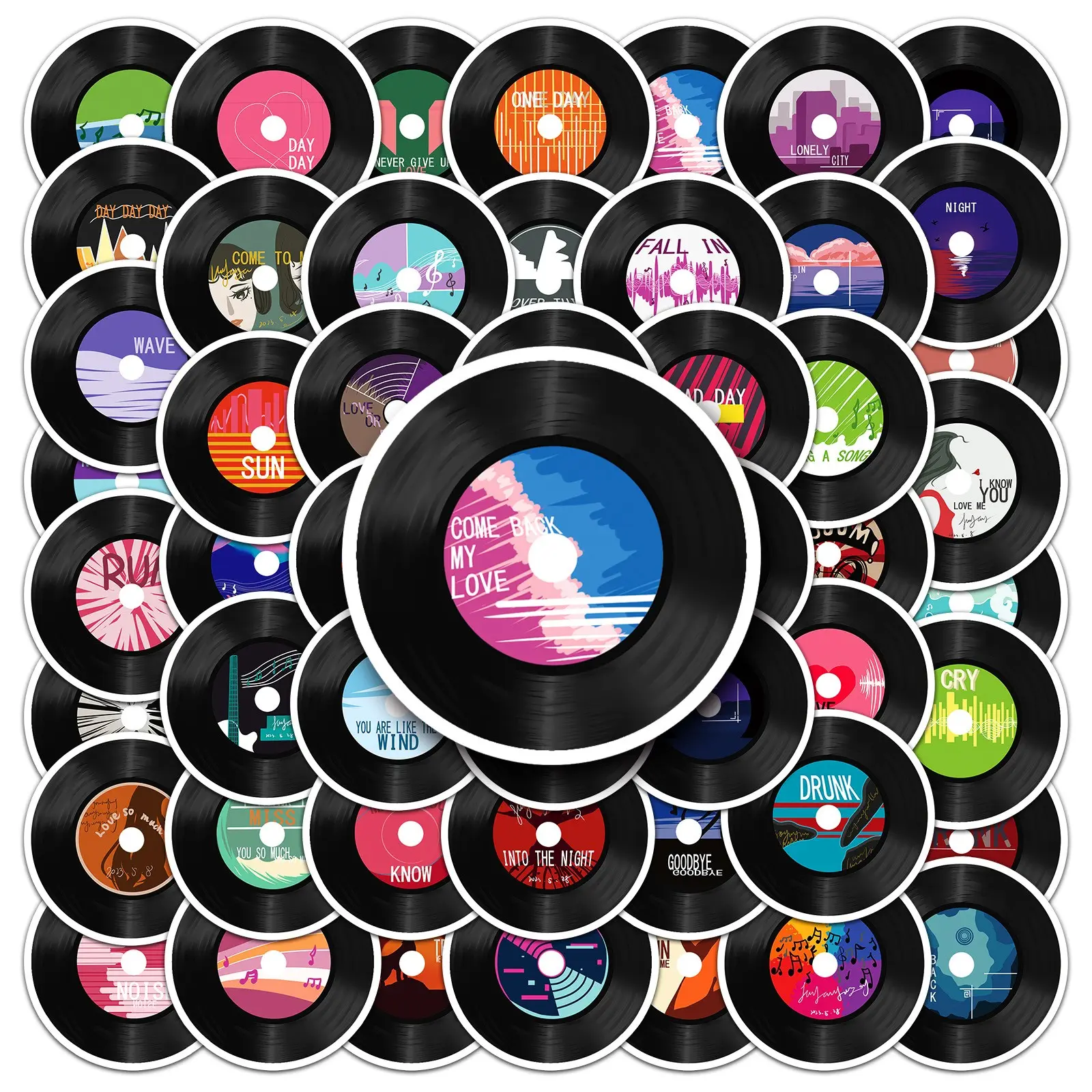 Music CD Stickers, 50 Vinyl Cartoon Album Stickers, Waterproof Retro Music Stickers for Water Bottles, Laptops, Phones, Cars, Guitars, Skateboards
