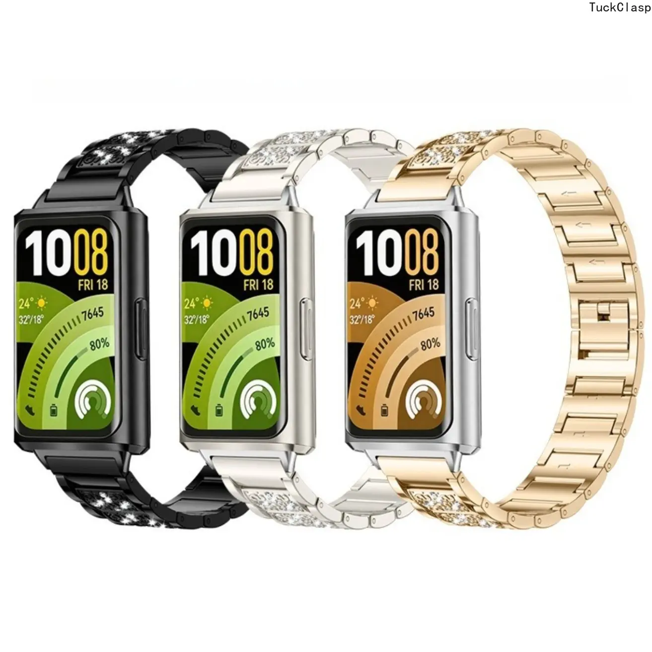 14mm Metal Watch Strap Compatible with Huawei Band 11 / 11 Pro, 3-Bead “Starry Sky” Style Stainless Steel Wristband, Adjustable Durable Elegant Replacement Band for Everyday Wear