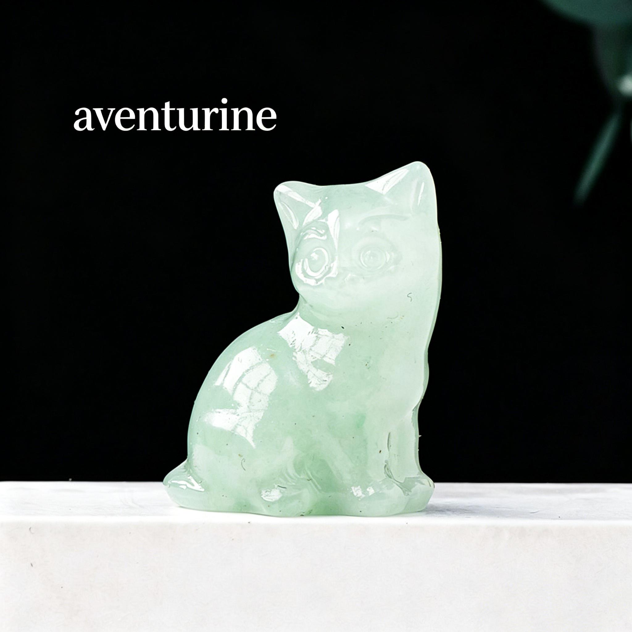 Natural crystal fortune cat carving piece, crystal raw stone semi-precious stone DIY animal crystal craft ornament