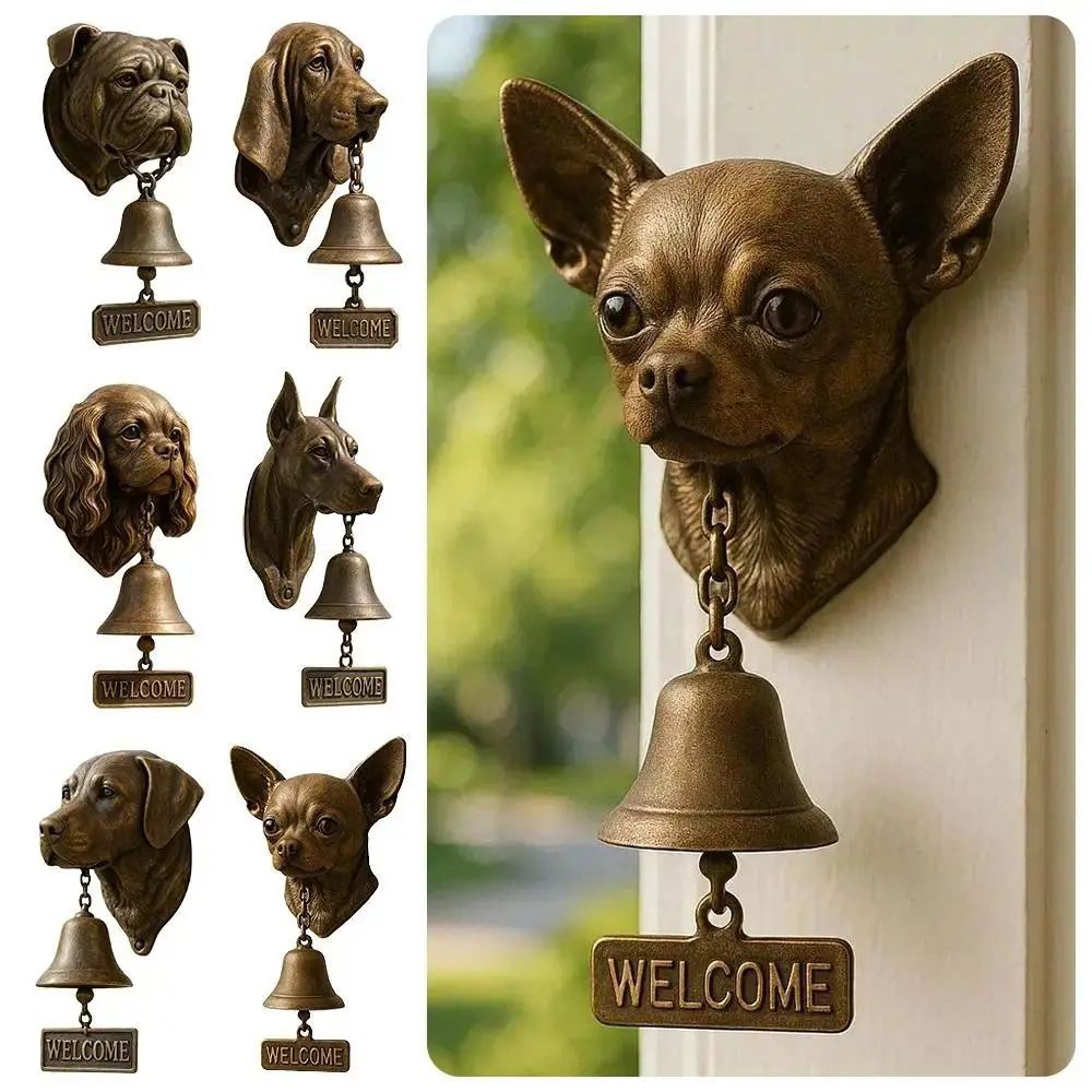 Dog-Shaped Welcome Doorbell Charm - Resin & Iron Rustic Hanging Chime, Loud Waterproof Wall Mount Decor, Entryway Accessory for Chihuahua, Labrador Lovers, Farmhouse Porch Charm for Doberman Pinscher, King Charles Spaniel Enthusiasts