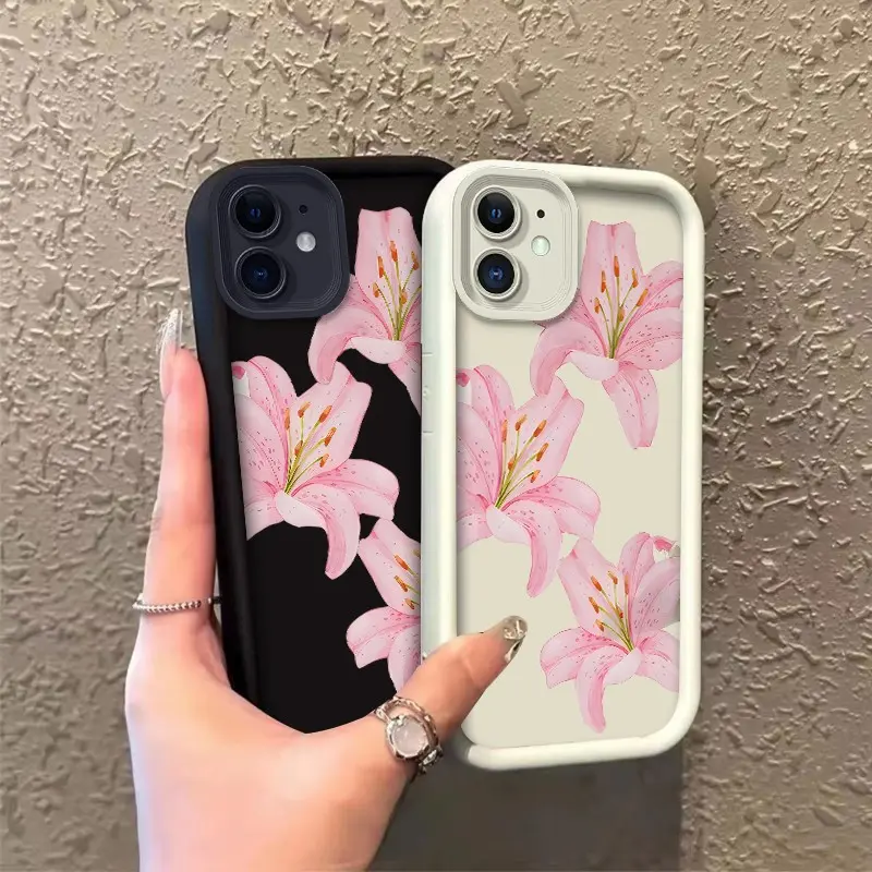 Phone case for iphone 11 12 12MINI Enhanced Peotection TPU Shockproof Pastel Pink Lilies Phone Case Drop-Resistant Protection Celestial Eye Layered Phone Case ROOJTN50A