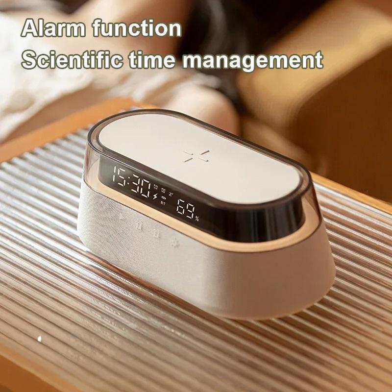 6-in-1 Smart Speaker Alarm Clock 15W Wireless Charger Bluetooth Music Player with Snooze Function